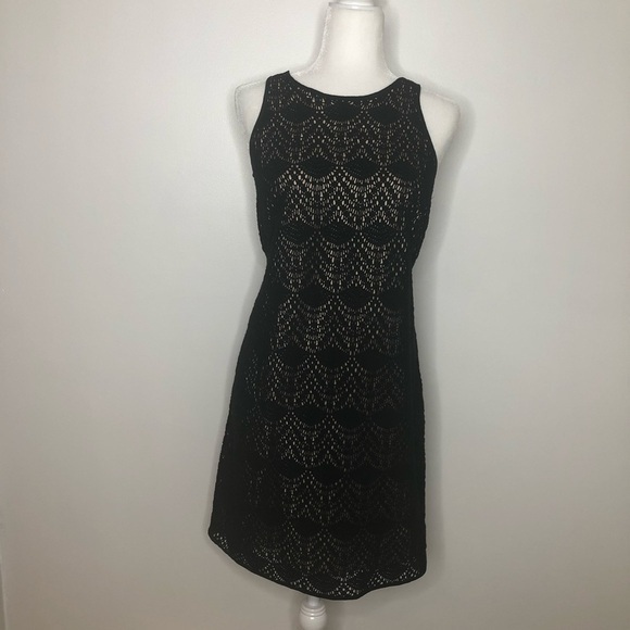 Loft Women’s Crochet Black Sleeveless Shift Dress Size 6